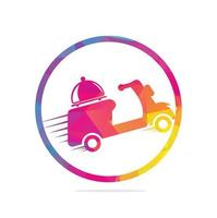 création de logo de livraison de nourriture avec scooter rétro. vecteur