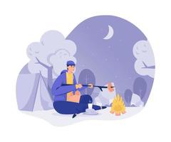 illustration de vacances de nuit d'été de feu de camp vecteur