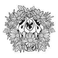 illustration de crâne de chat de fleur de marguerite florale coloriage vecteur