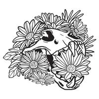 illustration de crâne de chat de fleur de marguerite florale coloriage vecteur