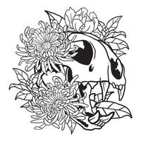 Coloriage de crâne de chat fleur de crysanthème floral vecteur