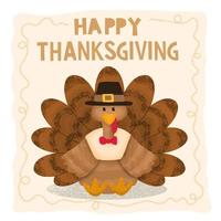 illustration d'une conception de célébration de joyeux thanksgiving avec dinde de dessin animé vecteur