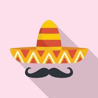 icône mexicaine de moustache sombrero, style plat vecteur