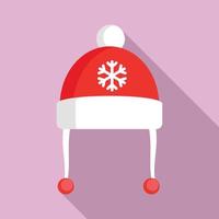 icône de chapeau d'hiver rouge, style plat vecteur