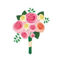bouquet de mariage d'icône de roses roses, style cartoon vecteur