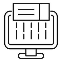 icône de billet en ligne d'ordinateur, style de contour vecteur