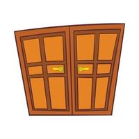 icône de portes doubles en bois, style cartoon vecteur