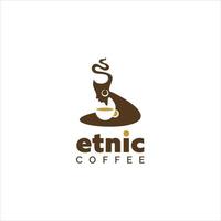 modèle de conception de logo de café femme ethnique et vecteur de coupe