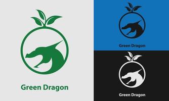 tête de dragon dans l'icône du logo cercle plante verte vecteur