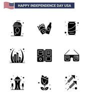 ensemble de 9 icônes de la journée des états-unis symboles américains signes de la fête de l'indépendance pour le livre point de repère porte de la bière arch éléments de conception vectoriels de la journée des états-unis modifiables vecteur