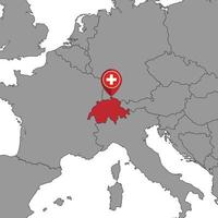 épinglez la carte avec le drapeau suisse sur la carte du monde. illustration vectorielle. vecteur