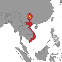 épinglez la carte avec le drapeau du vietnam sur la carte du monde. illustration vectorielle. vecteur