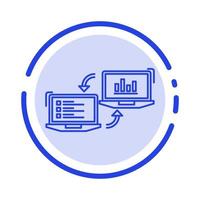 échanger des informations sur les données de connexion des compléteurs d'affaires icône de ligne en pointillé bleu vecteur