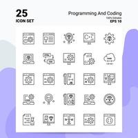 25 jeu d'icônes de programmation et de codage 100 fichiers eps modifiables 10 idées de concept de logo d'entreprise conception d'icône de ligne vecteur