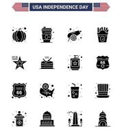 gros pack de 16 usa joyeux jour de l'indépendance usa vecteur glyphes solides et symboles modifiables du drapeau star canon usa fastfood modifiable usa day vector design elements