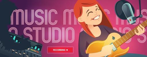 bannière web de dessin animé de studio d'enregistrement avec chanteur vecteur