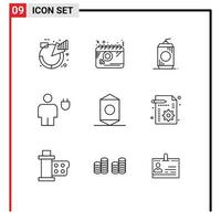 contour de l'interface mobile ensemble de 9 pictogrammes du corps humain femmes avatar boisson éléments de conception vectoriels modifiables vecteur