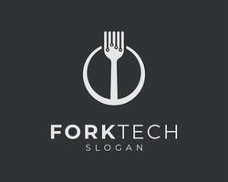 fourchette à manger couverts vaisselle couverts technologie circuit numérique création de logo vectoriel électronique