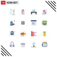 ensemble moderne de 16 pictogrammes de couleurs plates de papier de connexion usb marier inviter un pack modifiable d'éléments de conception de vecteur créatif