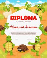 diplôme pour enfants avec personnage de dessin animé drôle de tortue vecteur