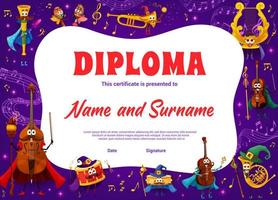 diplôme pour enfants, instruments de musique mage et sorcier vecteur