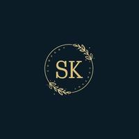 monogramme de beauté sk initial et création de logo élégante, logo manuscrit de la signature initiale, mariage, mode, floral et botanique avec modèle créatif. vecteur