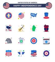 joyeux jour de l'indépendance usa pack de 16 appartements créatifs de carte états américains usa chapeau modifiable usa day vector design elements