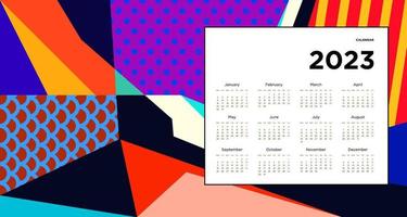 modèle de conception de calendrier du nouvel an 2023 avec abstrait coloré géométrique. conception de calendrier de vecteur. vecteur