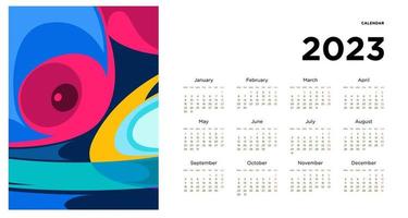 modèle de conception de calendrier du nouvel an 2023 avec abstrait coloré géométrique. conception de calendrier de vecteur. vecteur