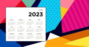 modèle de conception de calendrier du nouvel an 2023 avec abstrait coloré géométrique. conception de calendrier de vecteur. vecteur