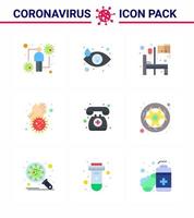 icônes de sensibilisation au coronavirus 9 icône de couleur plate virus corona lié à la grippe comme médecin de garde covid larme salle des mains sales coronavirus viral 2019nov éléments de conception de vecteur de maladie
