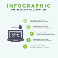 accès matériel informatique clé ordinateur portable solide icône infographie 5 étapes présentation arrière-plan vecteur