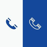 interface d'appel téléphone ui ligne et glyphe icône solide bannière bleue ligne et glyphe icône solide bannière bleue vecteur