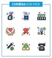 icône de sensibilisation au coronavirus 9 icônes de couleur plate ligne remplie icône incluse soins de santé mains soin des mains test coronavirus viral 2019nov éléments de conception de vecteur de maladie