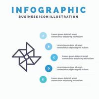 icône de ligne de moulin à vent de vent de printemps avec fond d'infographie de présentation en 5 étapes vecteur