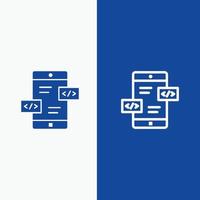 développement d'applications flèches div mobile ligne et glyphe icône solide bannière bleue ligne et glyphe icône solide bannière bleue vecteur