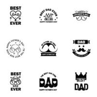 bonne fête des pères voeux main lettrage badges 9 noir faute de frappe isolé sur blanc typographie modèle de conception pour affiche bannière carte cadeau t shirt impression étiquette autocollant rétro vintage style vecteur il