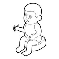 poupée assise sur l'icône du pot, style de contour vecteur