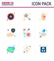 icône de sensibilisation au coronavirus 9 icônes de couleur plate icône incluse protection contre les médicaments virus de la main sale coronavirus viral 2019nov éléments de conception de vecteur de maladie