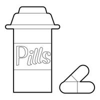 icône de pilules en pot, style de contour vecteur