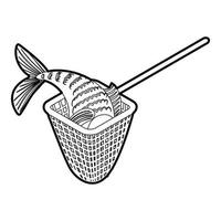 icône de filet de pêche, style de contour vecteur