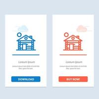 service de construction d'hôtel maison bleu et rouge téléchargez et achetez maintenant le modèle de carte de widget web vecteur