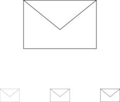 e-mail mail message jeu d'icônes de ligne noire en gras et mince vecteur