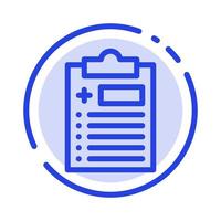 Presse-papiers médicaux test médecine ligne pointillée bleue icône de la ligne vecteur