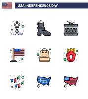 usa joyeux jour de l'indépendancepictogramme ensemble de 9 lignes simples remplies d'argent usa instrument international pays modifiable usa jour vecteur éléments de conception