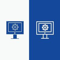 service d'assistance en ligne assistance technique support technique maintenance web ligne et glyphe icône solide bannière bleue ligne et glyphe icône solide bannière bleue vecteur