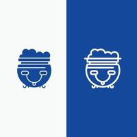 pot de nourriture manger américain ligne et glyphe icône solide bannière bleue ligne et glyphe icône solide bannière bleue vecteur