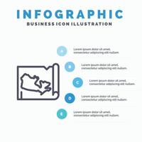 carte monde canada ligne icône avec 5 étapes présentation infographie fond vecteur