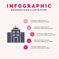 bâtiment utilisateur bureau interface solide icône infographie 5 étapes présentation arrière-plan vecteur