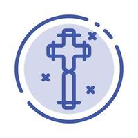 célébration croix chrétienne pâques bleu ligne pointillée ligne icône vecteur